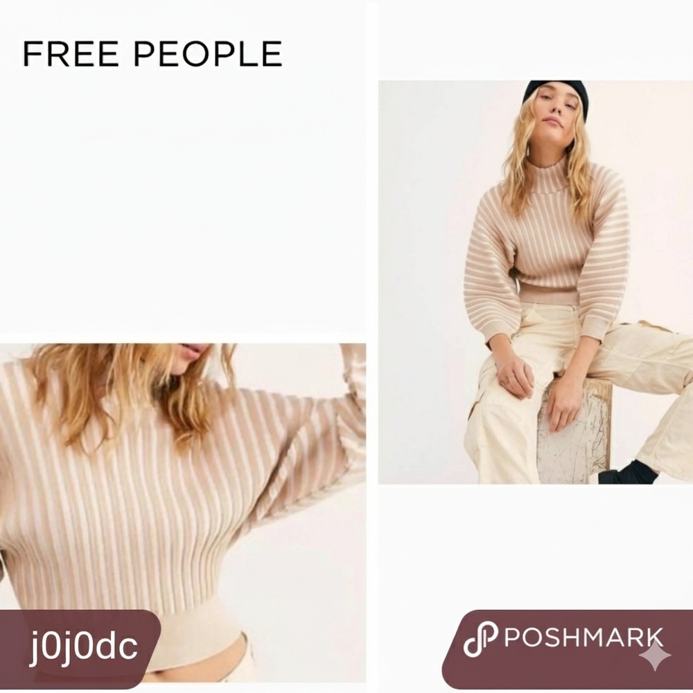 Free People Wide Ribbed Mad Chill Cream Mockneck XL